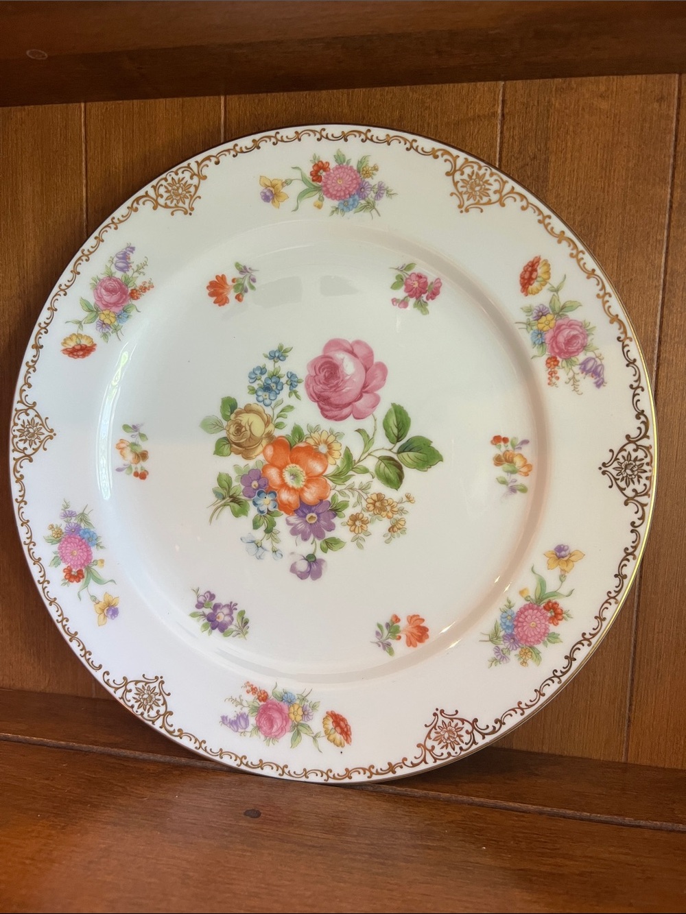 Set of 6  vintage Rose China porcelain dinner plates made in Occupied Japan.